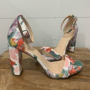Floral Print Block Heel High Heels
